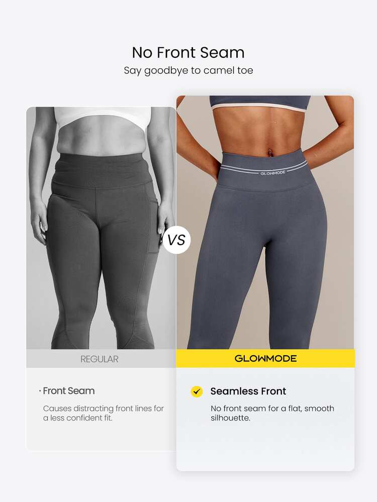 GLOWMODE 26" Second-Skin Seamless Morning Run Booty-Lifting Leggings With Contrast Stripe Logo Waistband Training Workout Gym Fitness Active Wear - Iron Gray - View 5