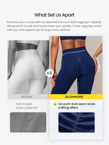 GLOWMODE 26" Second-Skin Seamless Morning Run Booty-Lifting Leggings With Contrast Stripe Logo Waistband Training Workout Gym Fitness Active Wear - Ink Blue - View 2