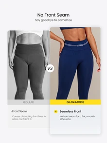 GLOWMODE 26" Second-Skin Seamless Morning Run Booty-Lifting Leggings With Contrast Stripe Logo Waistband Training Workout Gym Fitness Active Wear - Ink Blue - View 5