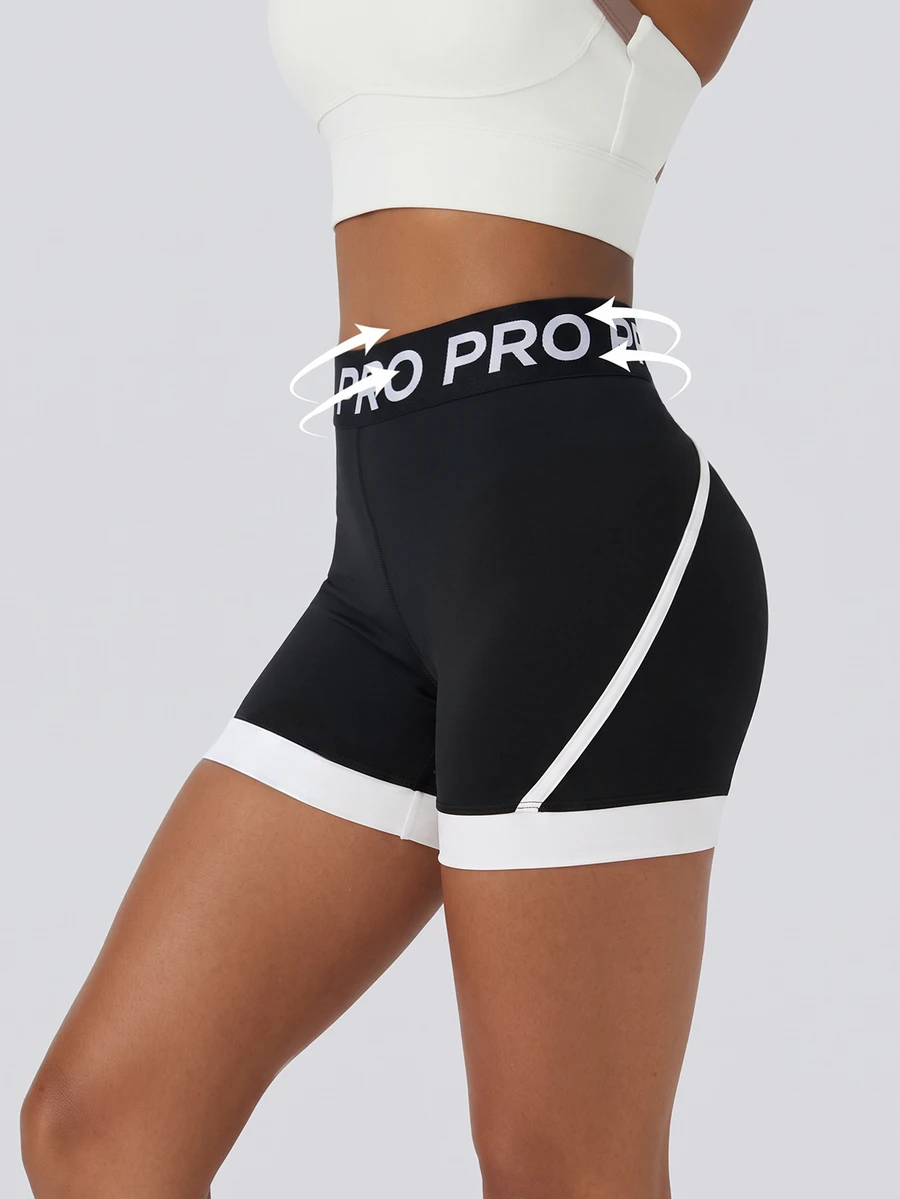 Dewbera Dewbera Women's Contrast Color Elastic Sports Shorts - Black and White - View 1