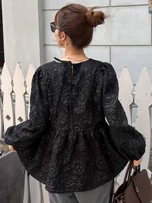 FRIFUL Women's Korean Autumn Solid Color Textured Fabric Shirt, Middle-Aged Women's Top Vacation - Black - View 1