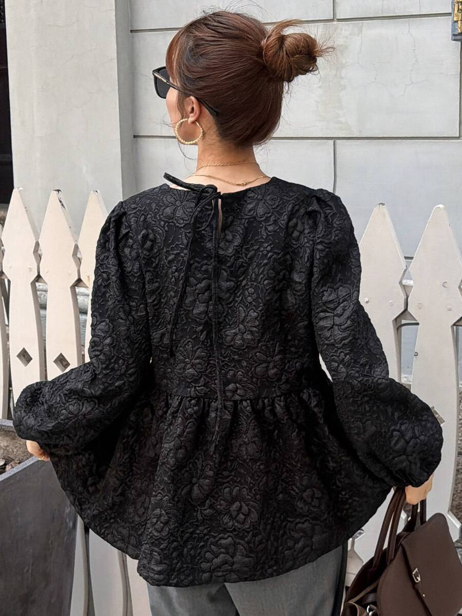FRIFUL Women's Korean Autumn Solid Color Textured Fabric Shirt, Middle-Aged Women's Top Vacation - Black - View 1