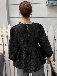FRIFUL Women's Korean Autumn Solid Color Textured Fabric Shirt, Middle-Aged Women's Top Vacation - Black - View 5