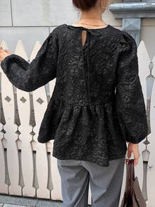 FRIFUL Women's Korean Autumn Solid Color Textured Fabric Shirt, Middle-Aged Women's Top Vacation - Black - View 2