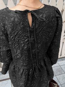 FRIFUL Women's Korean Autumn Solid Color Textured Fabric Shirt, Middle-Aged Women's Top Vacation - Black - View 6