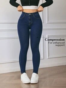 Flexra Women's Button Pocket Fashion Versatile Denim Jeans - Blue - View 7