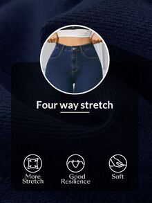 Flexra Women's Button Pocket Fashion Versatile Denim Jeans - Blue - View 9