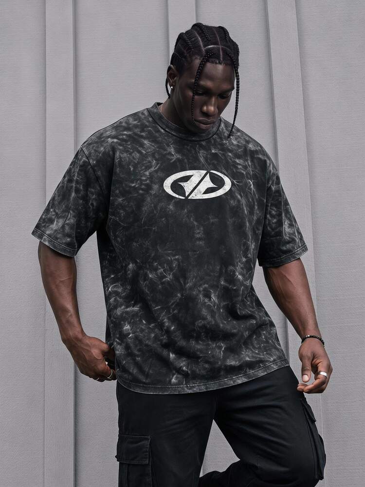 Gym Rark Men Round Neck Casual Baggy Athletic Daily Sand-Washed Short Sleeve Sports T-Shirt, Gym Workout Black Summer - Black - View 1