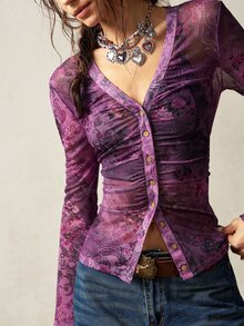 Bohemela Vacation Pattern Women Top - Purple - View 2
