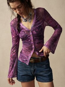 Bohemela Vacation Pattern Women Top - Purple - View 7