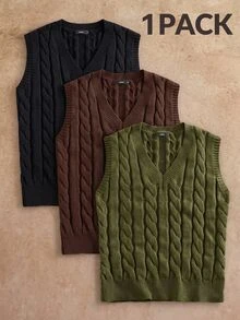 Ocevento Men's Solid Dark Green Knit Vest Stand Collar Sleeveless Slim Fit Ribbed Hem Warm Layering Halloween Winter Party Autumn - Olive Green - View 8