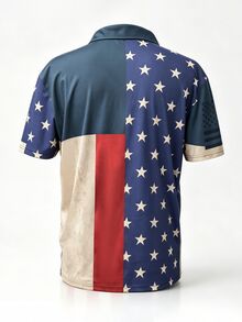 Sport MetroGents 男士美式國旗印花短袖休閒運動 Polo 衫，健身房穿搭 - 彩色 - 查看 3