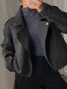 Dazy Plus Autumn/Winter New Loose Casual Wool-Like Thickened Fun Commuter Trench-Style Jacket Coat - Dark Grey - View 2