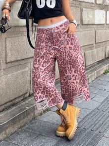 Jeanoix Y2K 女款牛仔寬腿七分褲 - 彩色 - 查看 9