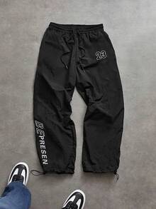 Sport MetroGents Men's Plus Size Drawstring Waist Digital Pattern Casual Daily Travel Sports Long Pants - Black - View 2