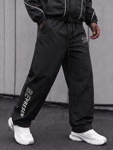 Sport MetroGents Men's Plus Size Drawstring Waist Digital Pattern Casual Daily Travel Sports Long Pants - Black - View 1