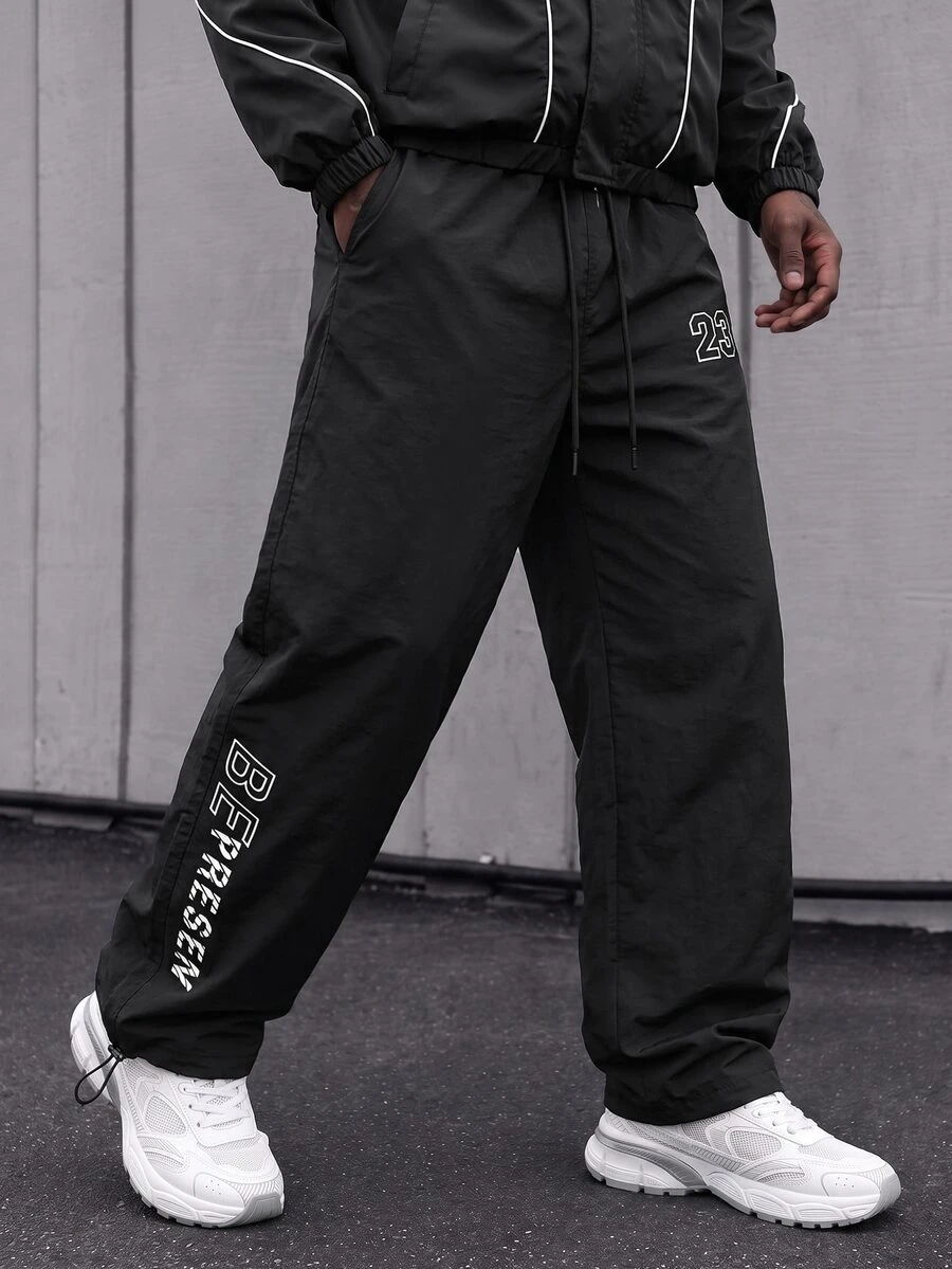Sport MetroGents Men's Plus Size Drawstring Waist Digital Pattern Casual Daily Travel Sports Long Pants - Black - View 1