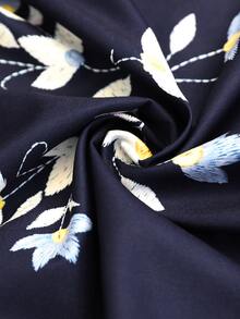 Brillora 藍色花卉刺繡開襟短夾克，波希米亞風，泡泡袖對比飾邊，百搭度假旅行外套，女款冬季大衣，秋冬款 - 藍色 - 查看 14