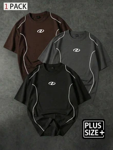 Sport MetroGents 男士大尺碼對比滾邊運動T恤，健身、度假 - 黑色 - 查看 2