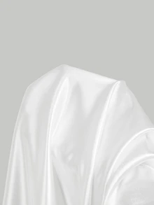 SHEIN MOD Plus Size Women White Satin Faux Pearl Chain Decor Backless Mid-Length Dress,Spring /Summer Outfits - White - View 8