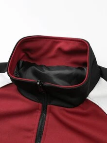 Sport MetroGents Men's Contrast Color Patchwork Casual Sports Jacket - Burgundy - View 5