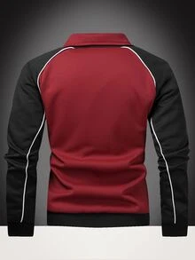 Sport MetroGents Men's Contrast Color Patchwork Casual Sports Jacket - Burgundy - View 3