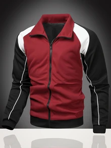 Sport MetroGents Men's Contrast Color Patchwork Casual Sports Jacket - Burgundy - View 2