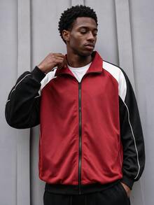 Sport MetroGents Men's Contrast Color Patchwork Casual Sports Jacket - Burgundy - View 1