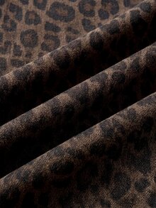 SHEIN Tween Girls' Leopard Print Kids Loose Fit Denim Long Pants - Multicolor - View 3