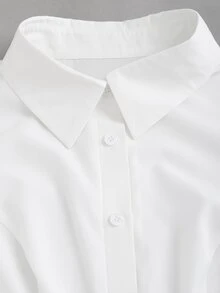 Sweetra Camisa de unicolor con ajuste entallado y mangas gigot, para mujer, primavera/verano, informal - Blanco - Ver 4
