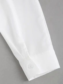 Sweetra Camisa de unicolor con ajuste entallado y mangas gigot, para mujer, primavera/verano, informal - Blanco - Ver 5