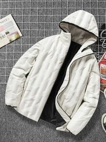 Sport MetroGents 男士连帽拉链休闲运动夹克，简约时尚，适合日常穿着，羽绒夹克 - 米色 - 查看 2