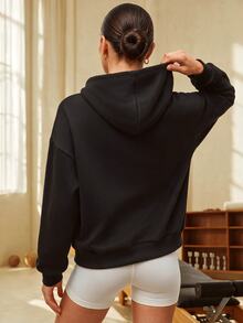 Eassivo Eassivo Women's Casual Graphic Print Zip-Up Sweatshirt, Autumn - Black - View 2