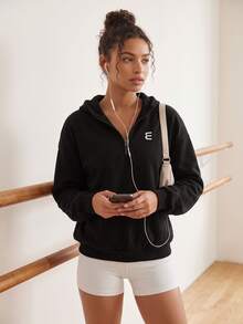 Eassivo Eassivo Women's Casual Graphic Print Zip-Up Sweatshirt, Autumn - Black - View 1