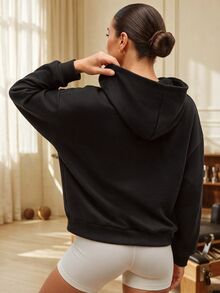 Eassivo Eassivo Women's Casual Graphic Print Zip-Up Sweatshirt, Autumn - Black - View 3