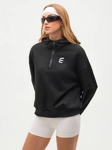 Eassivo Eassivo Women's Casual Graphic Print Zip-Up Sweatshirt, Autumn - Black - View 10