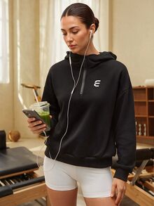 Eassivo Eassivo Women's Casual Graphic Print Zip-Up Sweatshirt, Autumn - Black - View 5