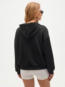 Eassivo Eassivo Women's Casual Graphic Print Zip-Up Sweatshirt, Autumn - Black - View 8