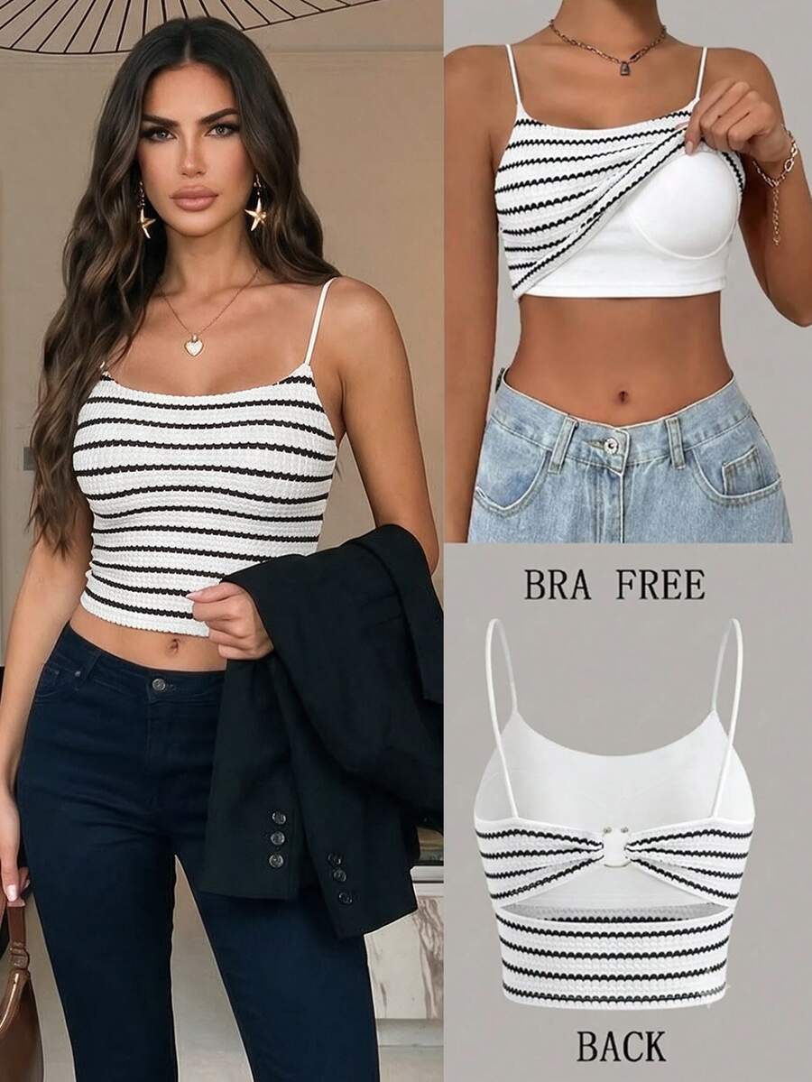 Allurite Women's White And Black Casual Sexy Versatile Daily Wear Camisole Top Beach Summer
