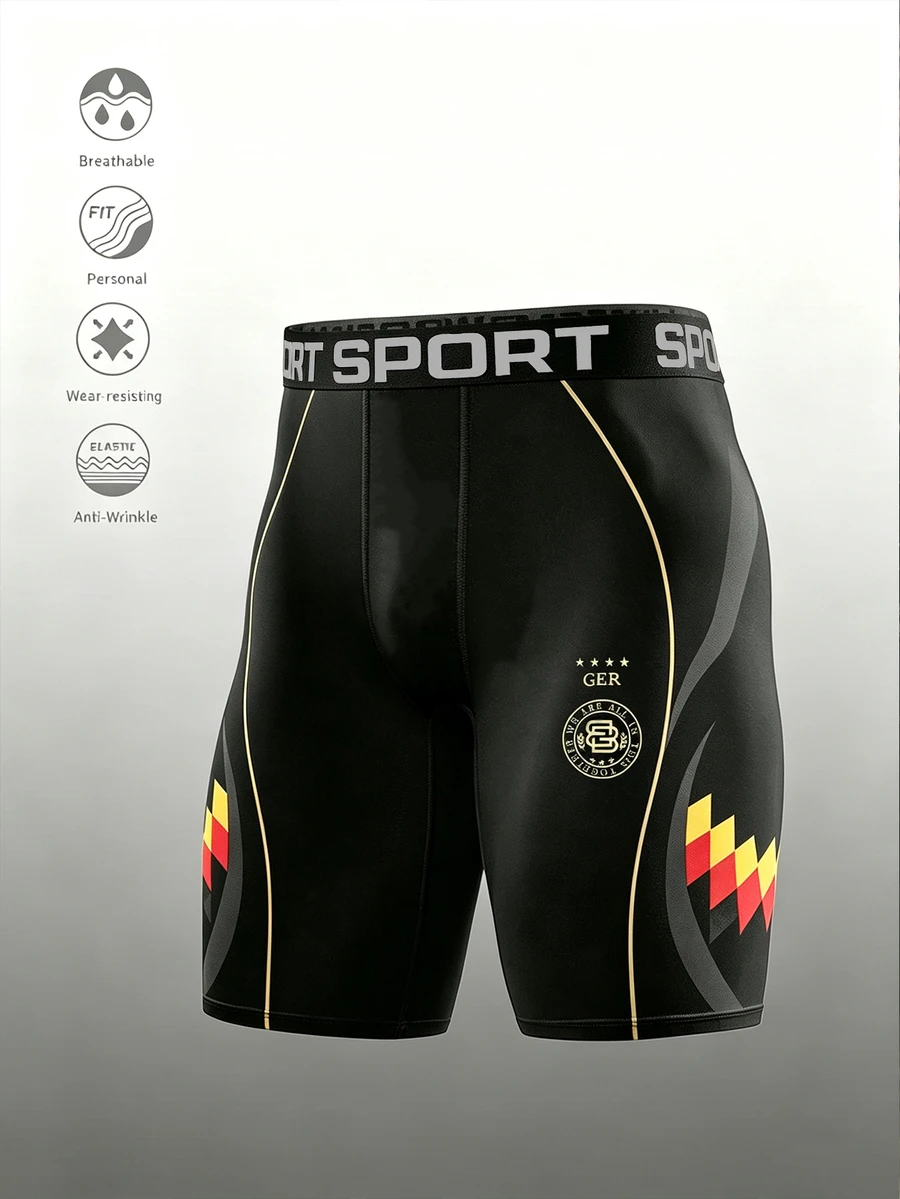 Acti Log Men's Letter Waistband Geometric Print Athletic Tight Shorts - Multicolor - View 1