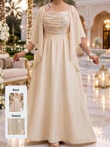Fleurora Women's Plus Size Spaghetti Strap Backless Dress Wedding Formal Beige Summer Elegant Romantic - Apricot - View 1