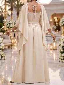 Fleurora Women's Plus Size Spaghetti Strap Backless Dress Wedding Formal Beige Summer Elegant Romantic - Apricot - View 2