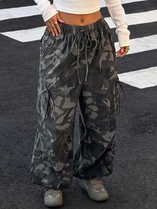 Jeanoix Y2K Plus Size Women Non-Stretch Denim Jogger Pants With Camouflage Print Elastic Waist Design Lantern Pants Cowboy Outfits For Women - Multicolor - View 7
