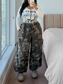 Jeanoix Y2K Plus Size Women Non-Stretch Denim Jogger Pants With Camouflage Print Elastic Waist Design Lantern Pants Cowboy Outfits For Women - Multicolor - View 5