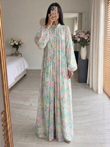 Yasmyna Women's Floral Print Button Loose Casual Elegant Maxi Dress - Green - View 1