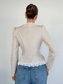 Siren Gaze Women's Front Button Long Sleeve Blazer Office Brunch Tea Party White Fall French Elegant Boho - Apricot - View 5