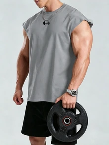GymBeat Reflective Line Minimalist Print Fitness Sleeveless Tank Top Men's Sports Muscle Training Running Loose Fit T-Shirt, Gym,Feel,Sporty Style - Light Grey - View 3