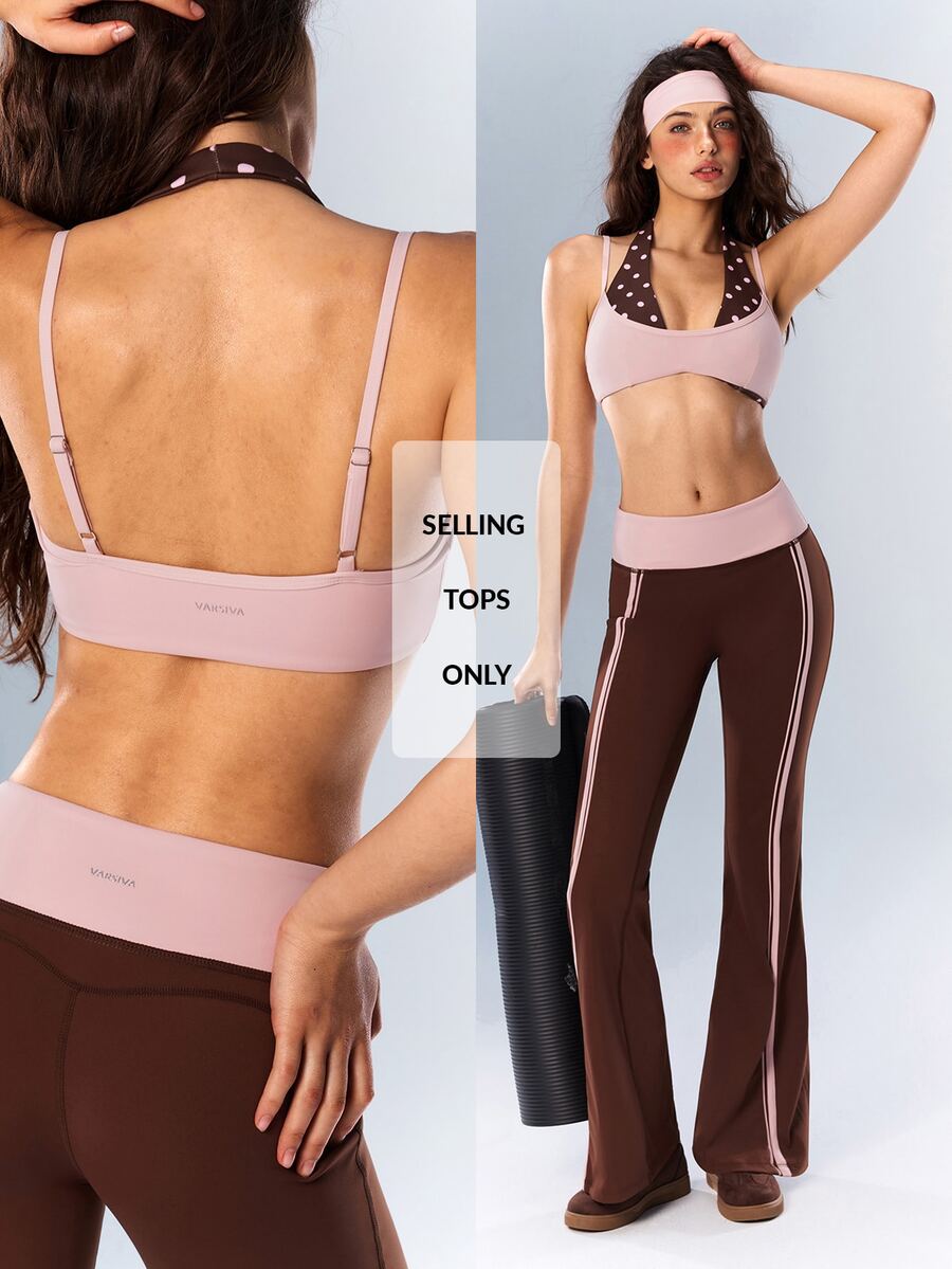 VARSIVA Women's Colorblock Brown And Pink Polka Dot Print Sports Athleisure 80s Bra Gym Workout Autumn - Multicolor - View 1