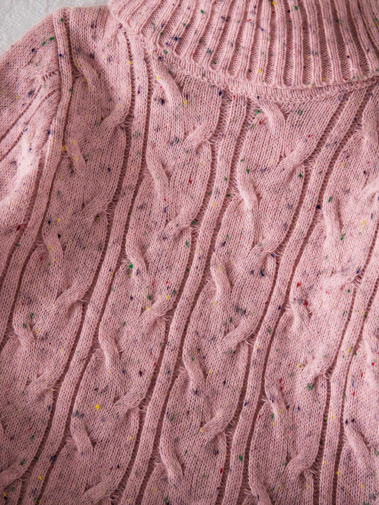 SHEIN Young Girl Knitted Stand Young Girl Young Girl Collar Fitted Casual Autumn Sweater - Pink - View 8