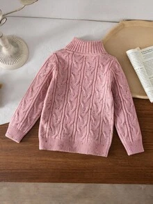 SHEIN 女童針織立領修身休閒秋季毛衣 - 粉色 - 查看 7